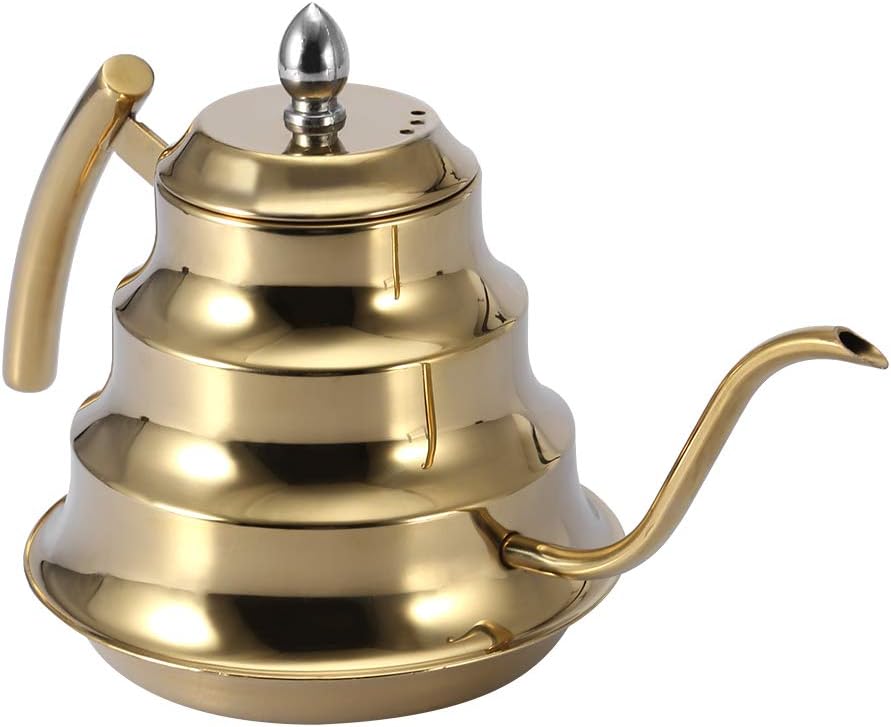 Hervidor de café con cuello de cisne de acero inoxidable con mango aislado antiquemaduras, tetera de boquilla larga y estrecha para preparar granos