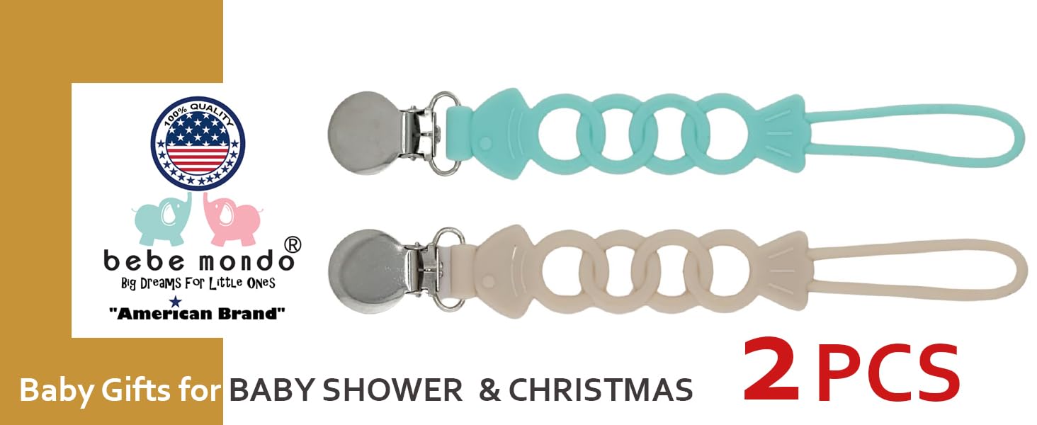 Pinza para chupete de silicona para bebés, niños y niñas, para recién nacidos, cumpleaños, baby shower, juego de 2 con clip de metal (peces)