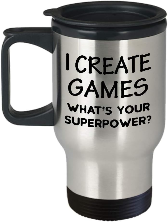 Gifts for Video Game Developer Designer Travel Mug – I Create Games Whats Your Superpower – Insulated Coffee Tumbler Funny Cute Gag Appreciation
