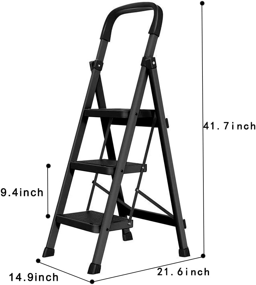 Escalera plegable con plataforma antideslizante, marco de acero portátil para adultos con pedal antideslizante, escalera de acero resistente