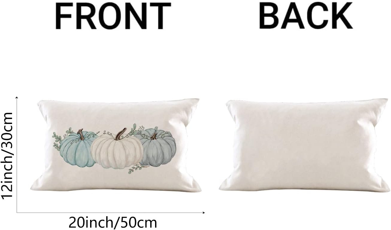 Juego de 2 fundas de almohada decorativas de otoño de 12 x 20 pulgadas, fundas de cojín de calabazas de acuarela, almohadas lumbares, lino
