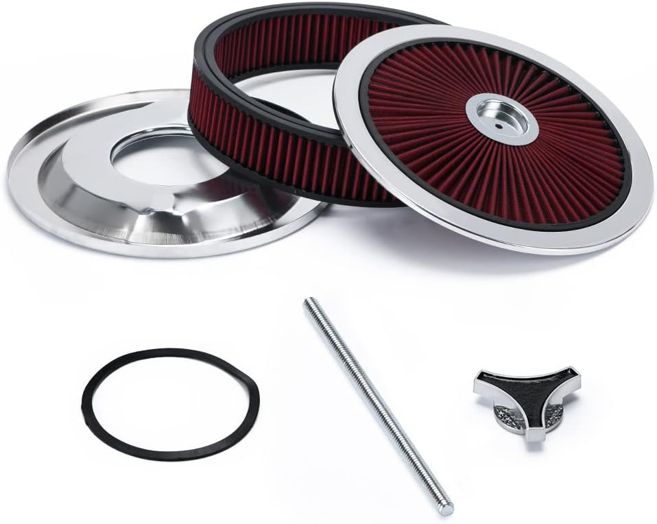 Conjunto de filtro de filtro de aire redondo de 14 x 3 pulgadas con caburetor de tapa de flujo alto compatible con Chevrolet GMC Ford