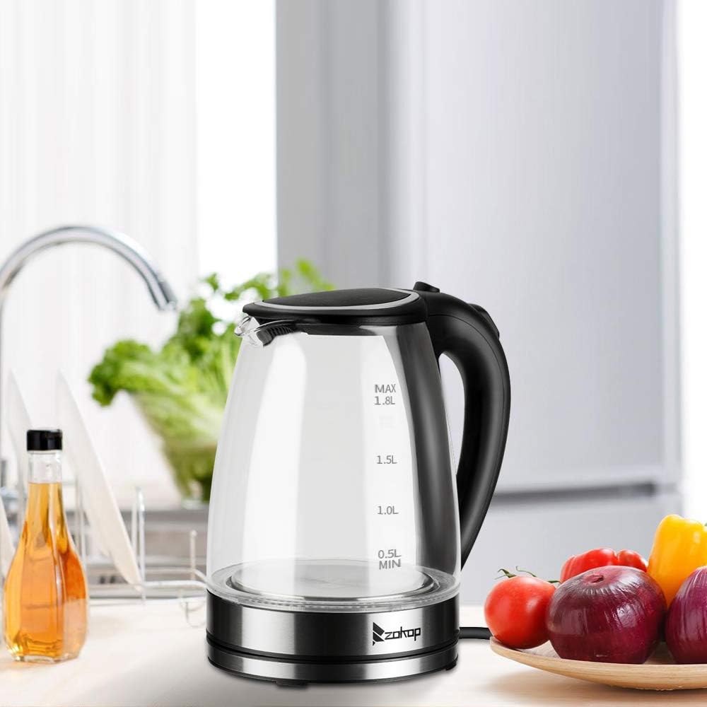 Hervidor eléctrico y caldera de agua, 1.8 L LED que cambia de color, tetera portátil con apagado automático y protección contra hervir en seco