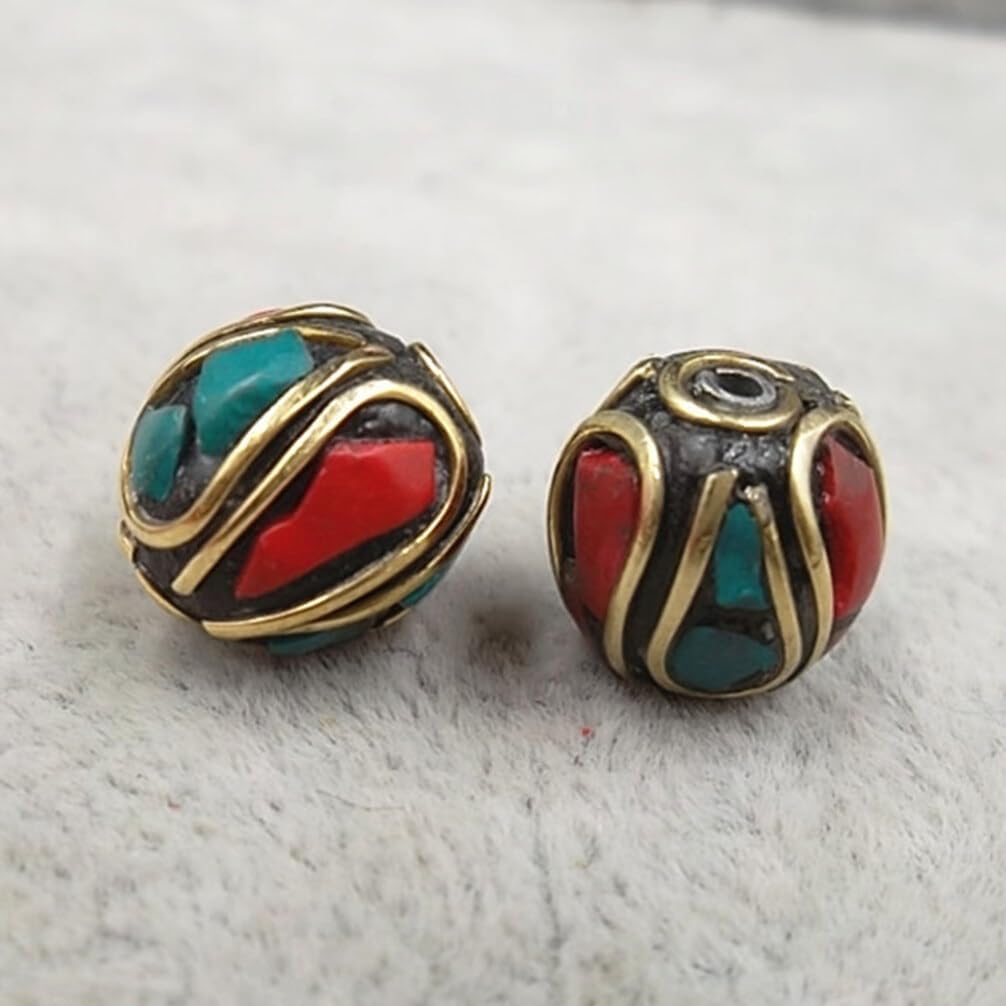 SUPVOX 10 cuentas de Buda hechas a mano de Nepal, cuentas espaciadoras de cobre, cuentas de agujero para fabricación de joyas (496-Y10267)