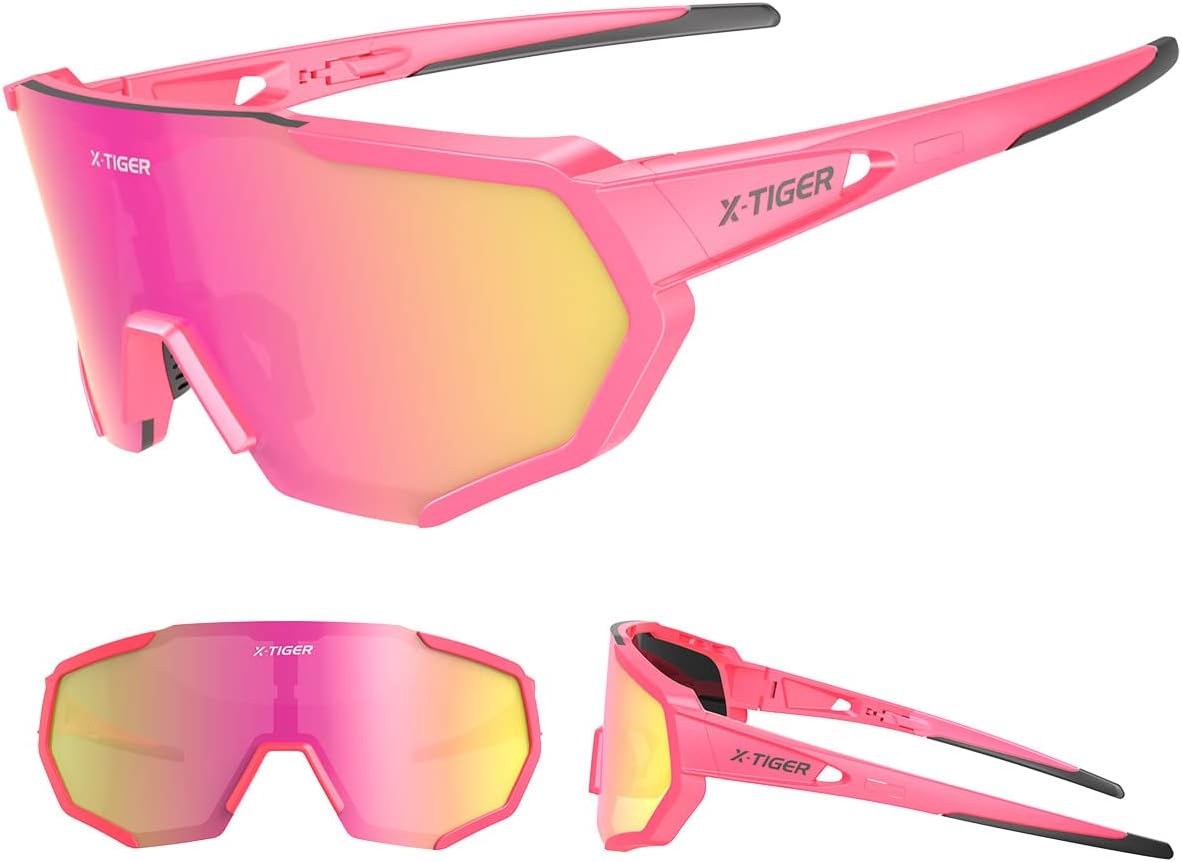 X-TIGER Gafas de sol deportivas polarizadas con 5 lentes intercambiables, lentes de ciclismo para hombre y mujer, béisbol, correr, pesca