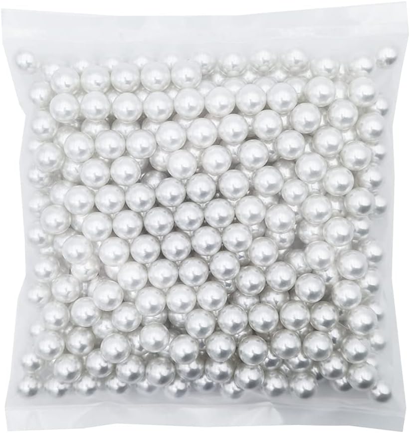 INSPIRELLE 340 perlas de imitación de ABS blancas sin perforar para rellenos de jarrón, cuentas de maquillaje sin agujero de 0.472 pulgadas para