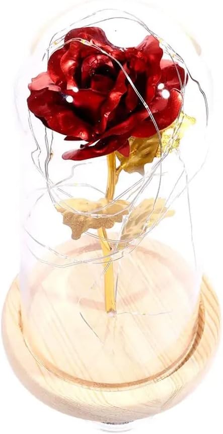 Colibri – Rosa dorada de 24 quilates en cúpula de cristal, regalos del día de San Valentín y el día de la madre, aniversario de boda, lámpara LED de