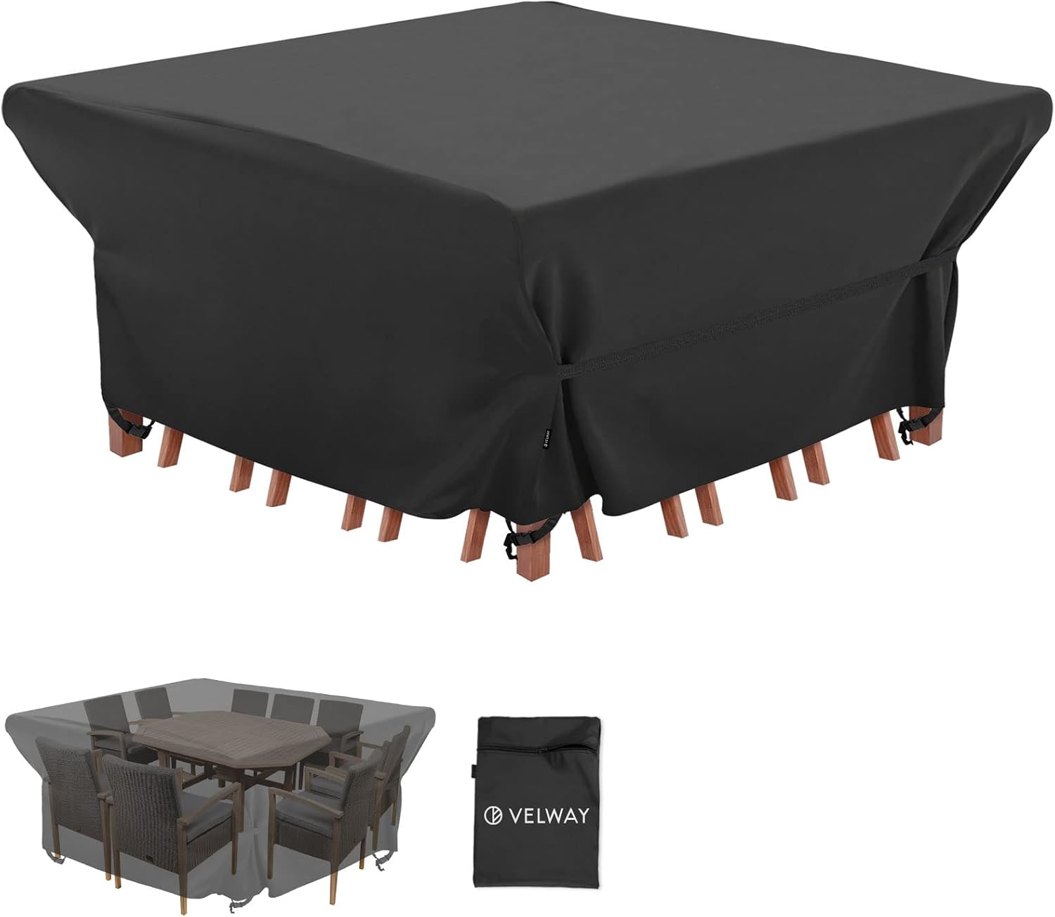 Velway Juego de sillas de mesa de patio, cuadrada, impermeable, 94 pulgadas de largo x 94 pulgadas de ancho x 28 pulgadas de alto, juego de comedor