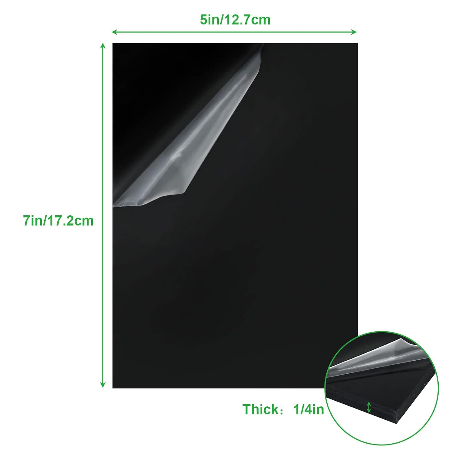 Acrux7 Paquete de 6 hojas acrílicas de plexiglás negras de 5 x 7 pulgadas, hoja acrílica fundida negra de 14 de pulgada de grosor con papel