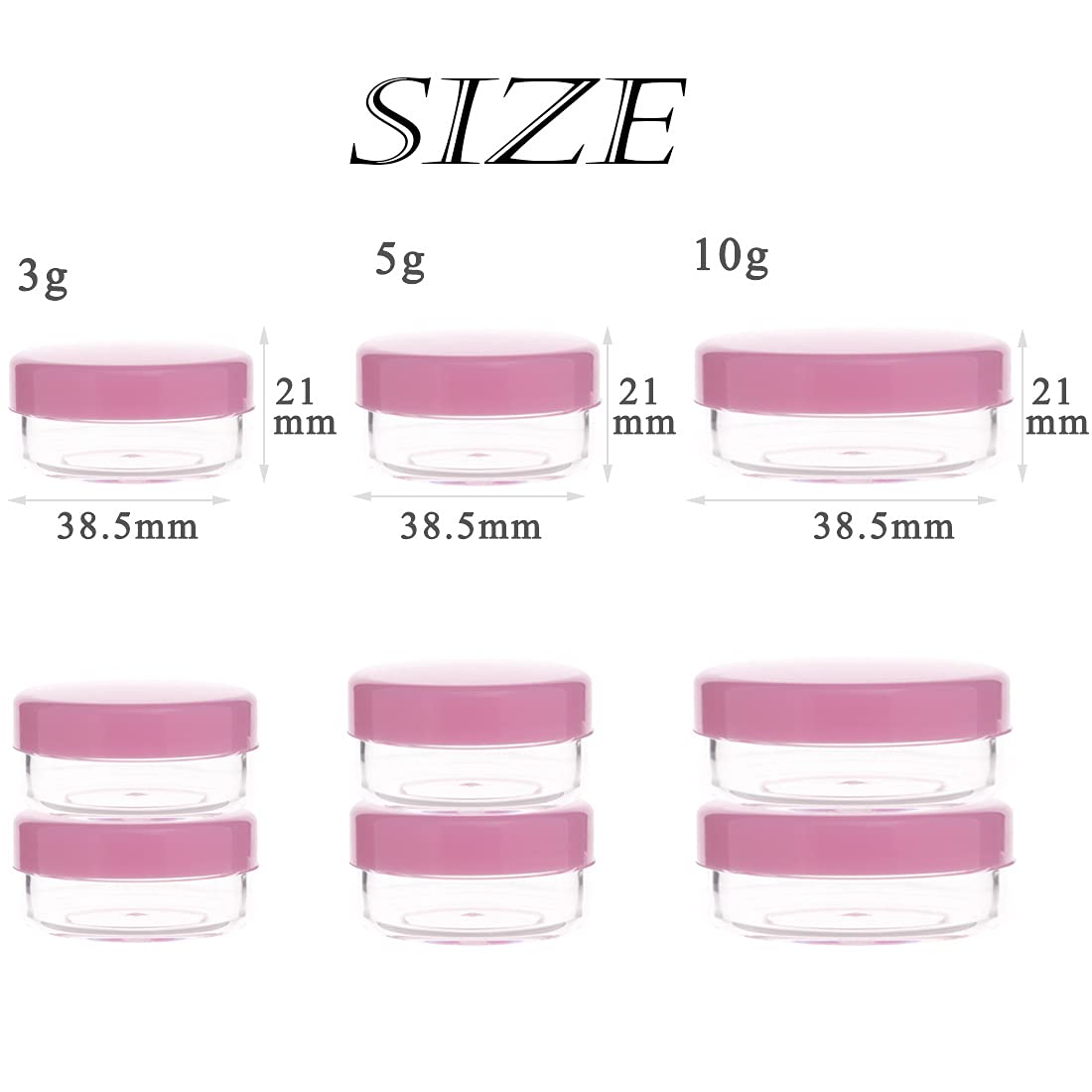 Contenedores de cosméticos con tapas, tarros de loción de plástico, tarros para muestras, con tapa rosa, 0.2oz, 25 unidades, Tarro de 10 gramos.,
