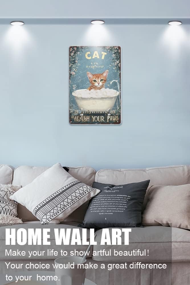 Zomyto Divertido arte de pared de gato en la bañera, impresiones en lienzo para decoración de pared, letrero de baño de gato, rústico, decoración de