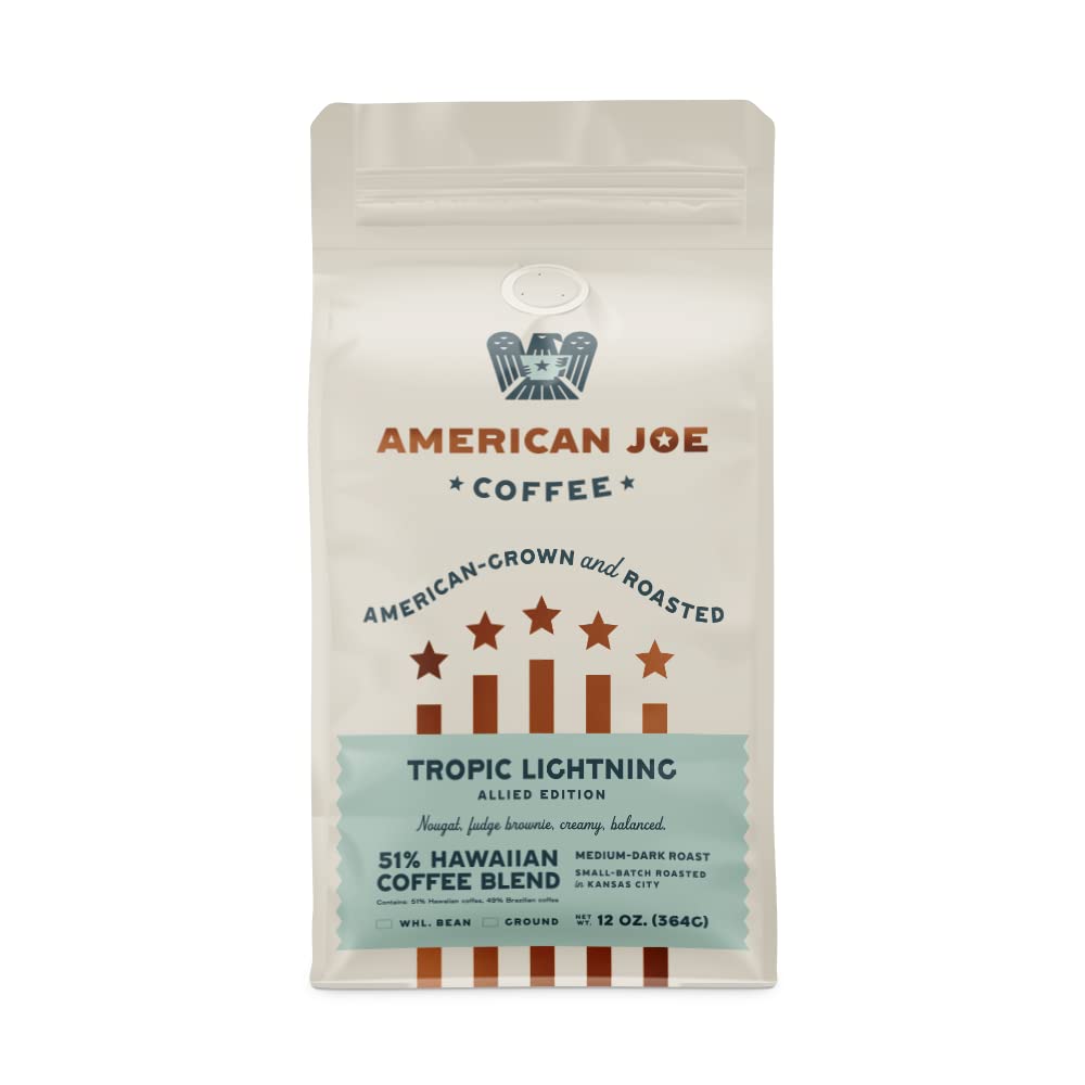 American Joe Tropic Lightning 51% café especial cultivado en Estados Unidos tostado en Kansas City medio oscuro  Grano entero de 12 onzas de café
