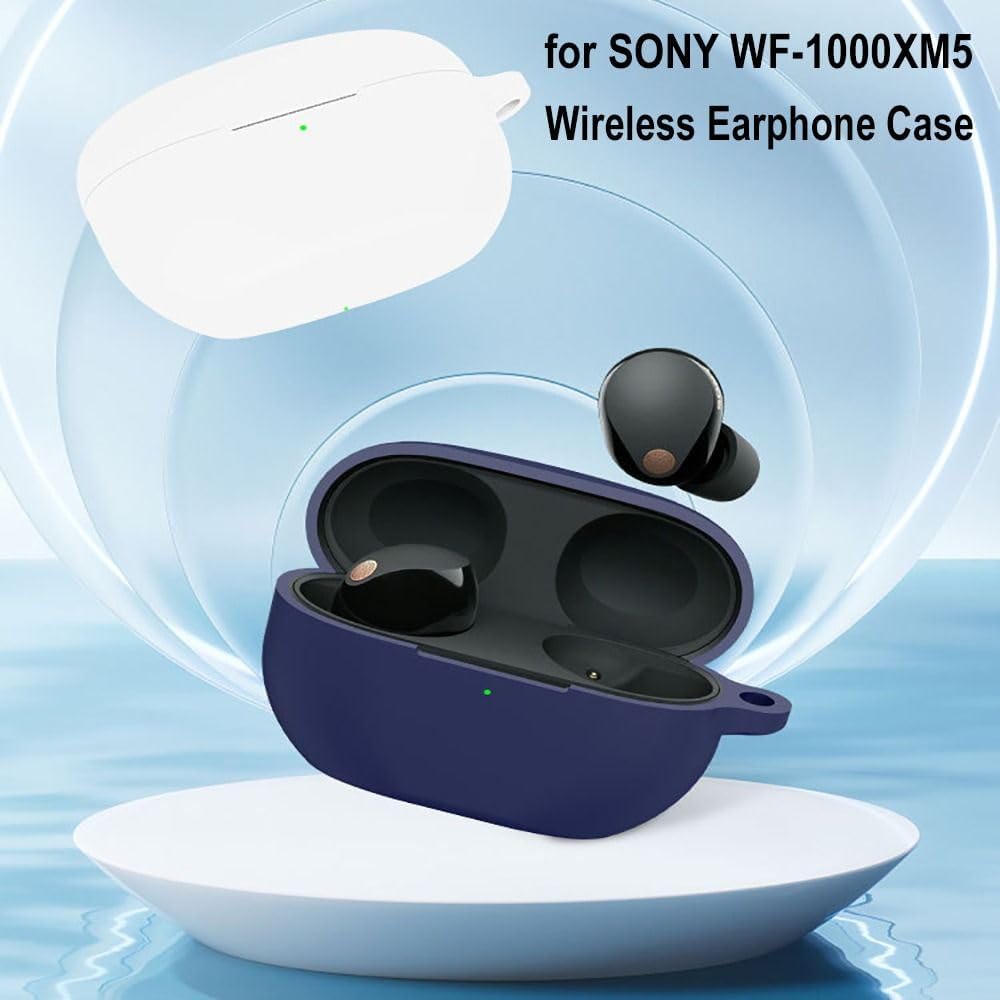Funda de silicona compatible con Sony WF-1000XM5, LED visible diseño de puerto de carga a prueba de golpes, funda protectora de silicona suave con