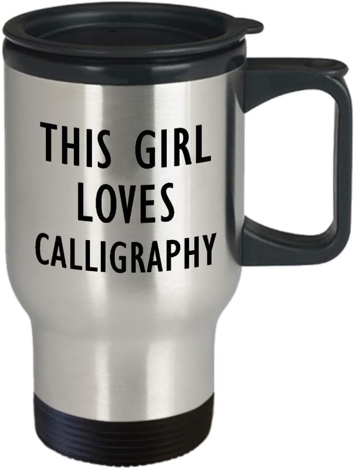 Gifts for Calligraphy Lover Travel Mug Insulated Coffee Tumbler – Calligrapher Writing Lettering Visual Art Design Artist Hobby Passion Hobbyist