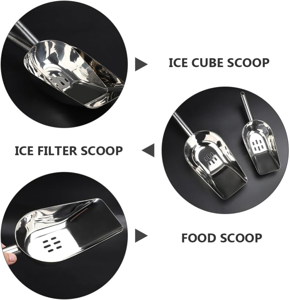 Luxshiny Cucharas de hielo con agujeros de acero inoxidable ranurado cuchara de comida para perros Cuchara de arena para gatos, pala profunda,