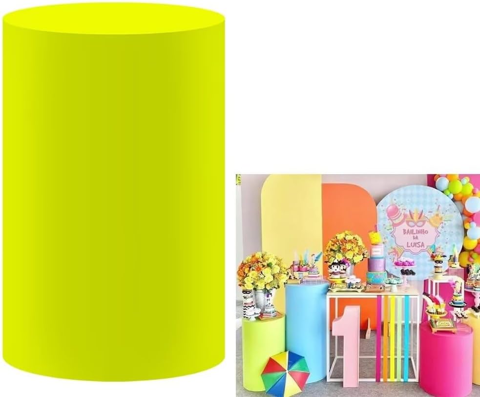 Fundas cilíndricas para soporte de zócalo de color amarillo neón para la casa, despedidas de soltera, pedestal, cubierta de tela elástica,