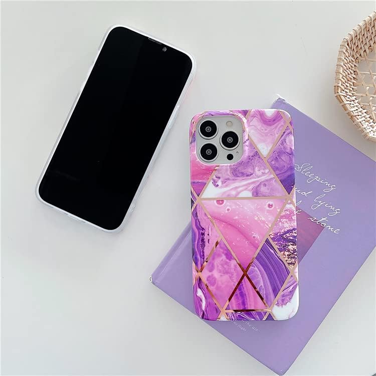 Funda para iPhone 14 Pro de 6.7 pulgadas delgada de cuerpo completo elegante funda protectora cuadrada geométrica mármol teléfono caso púrpura