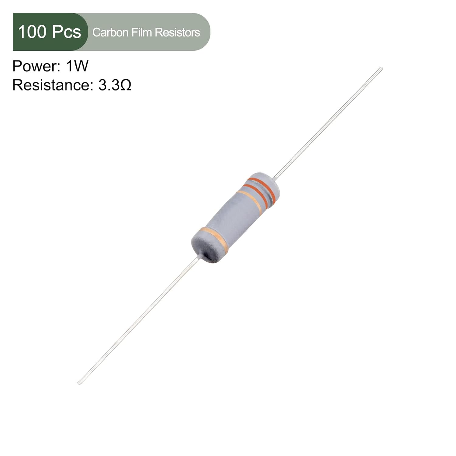 YOKIVE 100 resistencias de película de carbono, 1W 3.3 ohmios, 5% de tolerancias, buenas para proyectos electrónicos de bricolaje (4 bandas de
