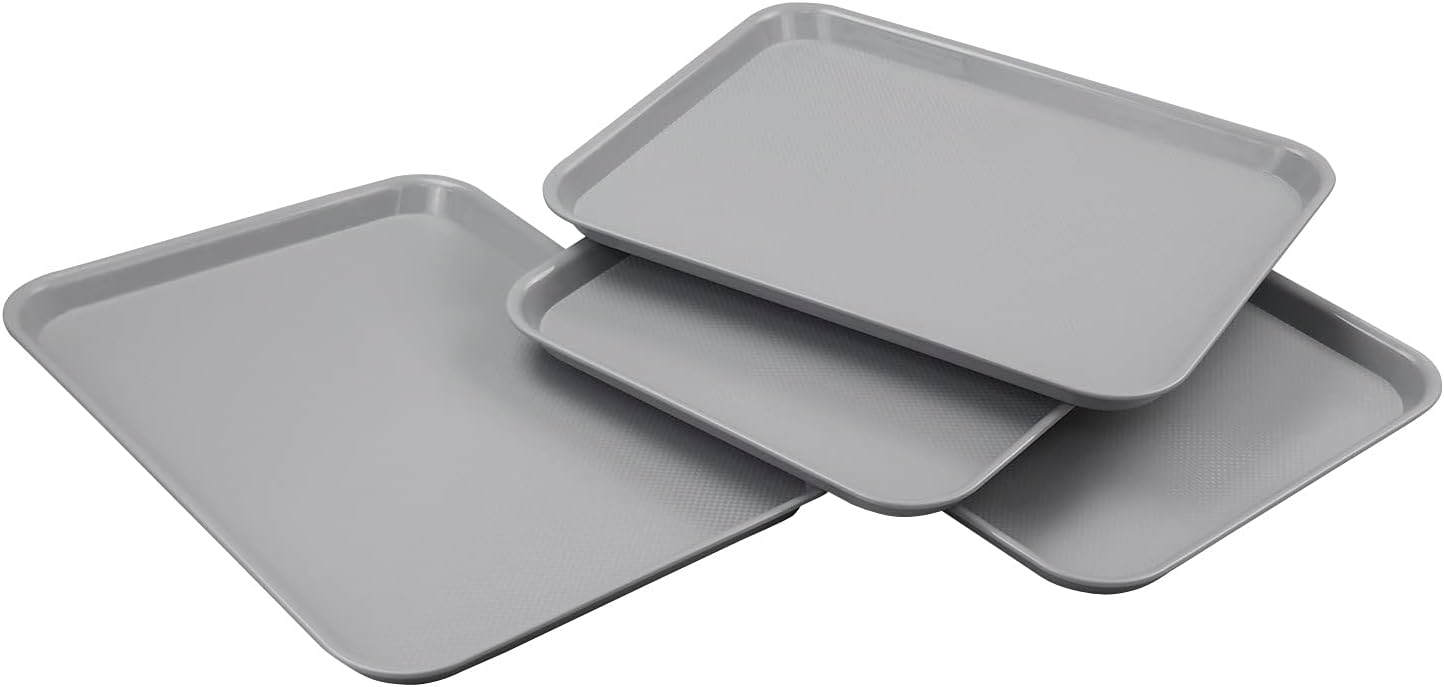 Pekky Bandejas de plástico de comida rápida, bandeja de servir gris, 17.2 x 13.5 x 0.9 pulgadas, 4 paquetes