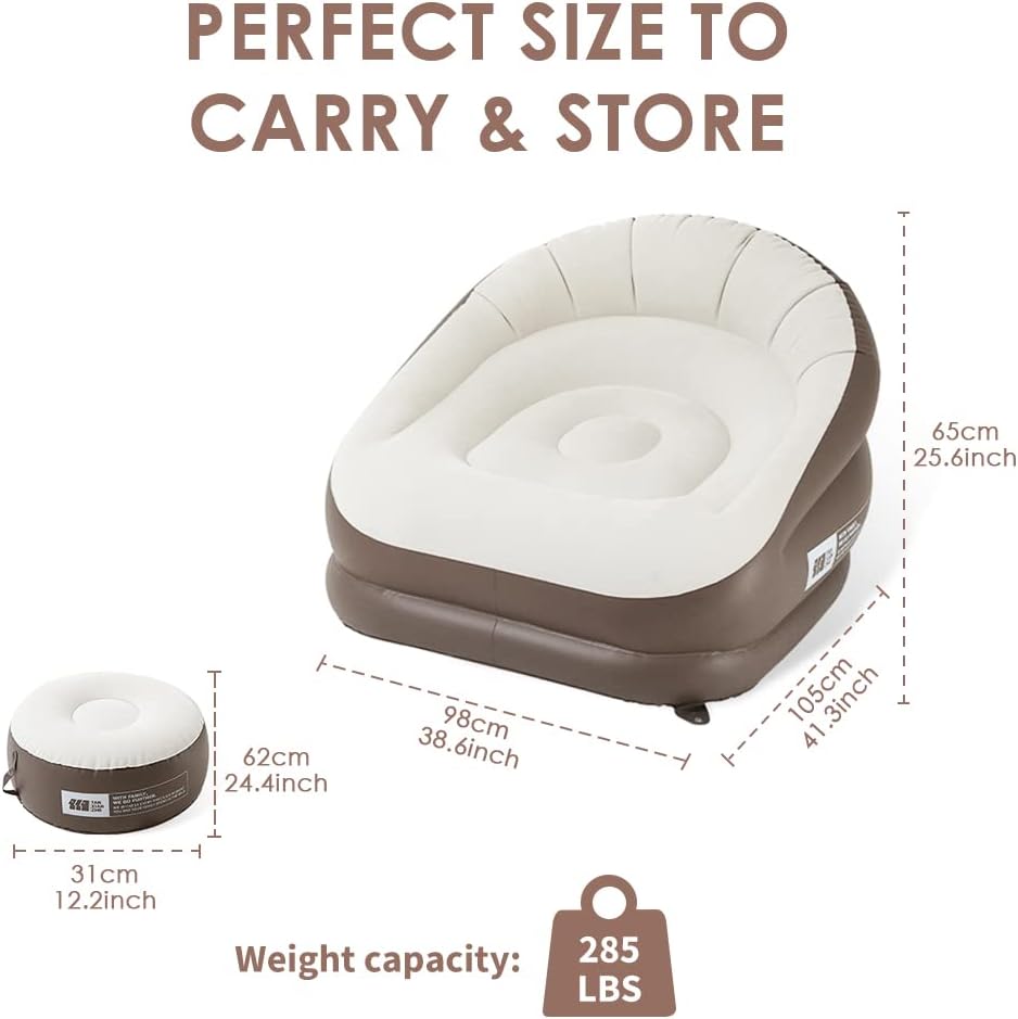 Sofá inflable de tamaño individual, silla inflable doble para adultos, tumbona inflable plegable, sofá de aire portátil para estar en interiores,