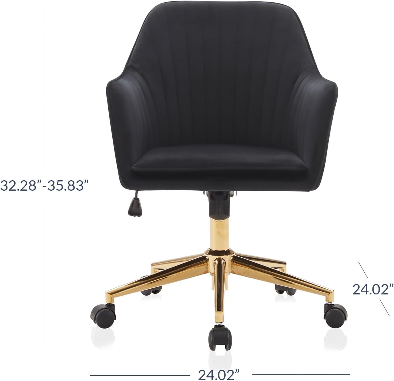BELLEZE Silla de escritorio moderna tapizada de terciopelo con ruedas giratorias y altura ajustable, sillón decorativo para oficina o tocador,