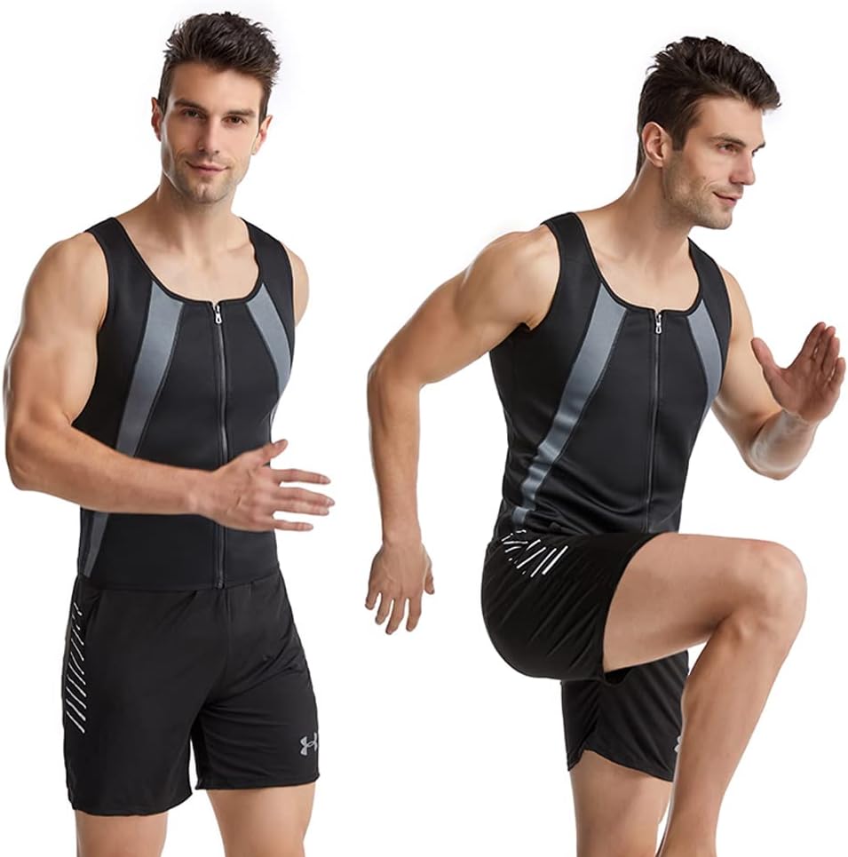 Traje de sauna para hombres, trajes deportivos para pérdida de peso, chaleco de entrenamiento de gimnasio con cremallera, chalecos de entrenamiento