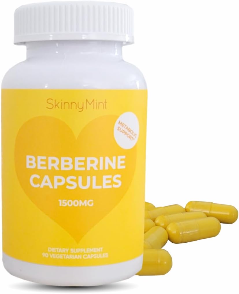 SkinnyMint Suplemento de berberina de 1500 mg por porción, berberina para apoyo general de la salud  Sin gluten, veganas, cápsulas vegetarianas (90