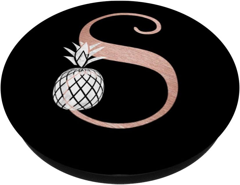 Letra S oro rosa monograma pop zócalo piña, inicial S  PopSockets agarre y soporte para teléfonos y tabletas