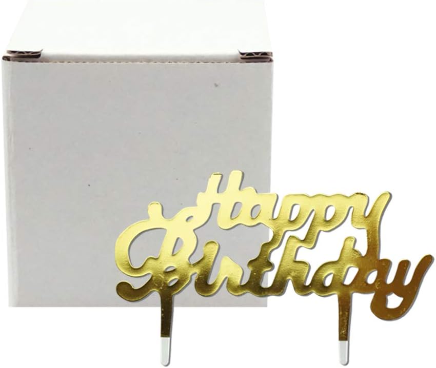 SaktopDeco 50 piezas de plástico dorado pequeño para cupcakes de cumpleaños para fiestas temáticas, postres y decoración de mesa