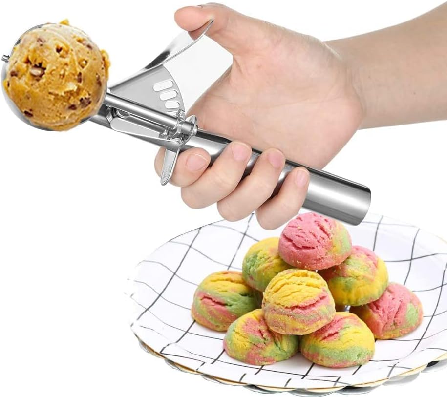 Cuchara de helado con gatillo, cuchara de galletas de tamaño pequeño para hornear, cuchara de helado de acero inoxidable para niños, cuchara de