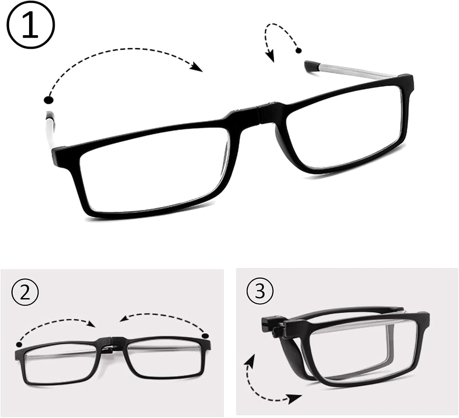 GOOSEN Gafas de lectura para mujeres y hombres, bolsas de llavero, lectores plegables compactos, lentes transparentes, lentes de luz azul, bisagra