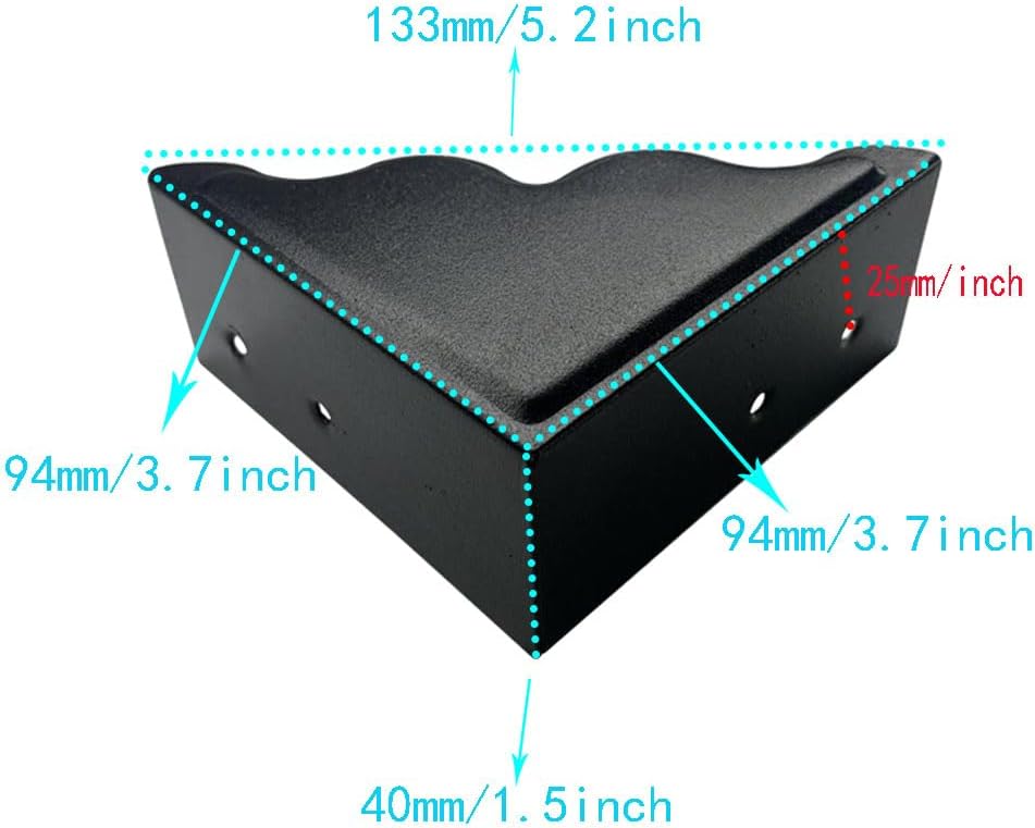 Juego de 4 protectores de esquina de metal grandes de 3.7 x 3.7 x 1.5 pulgadas, protector de esquina decorativo negro para mesas de muebles de
