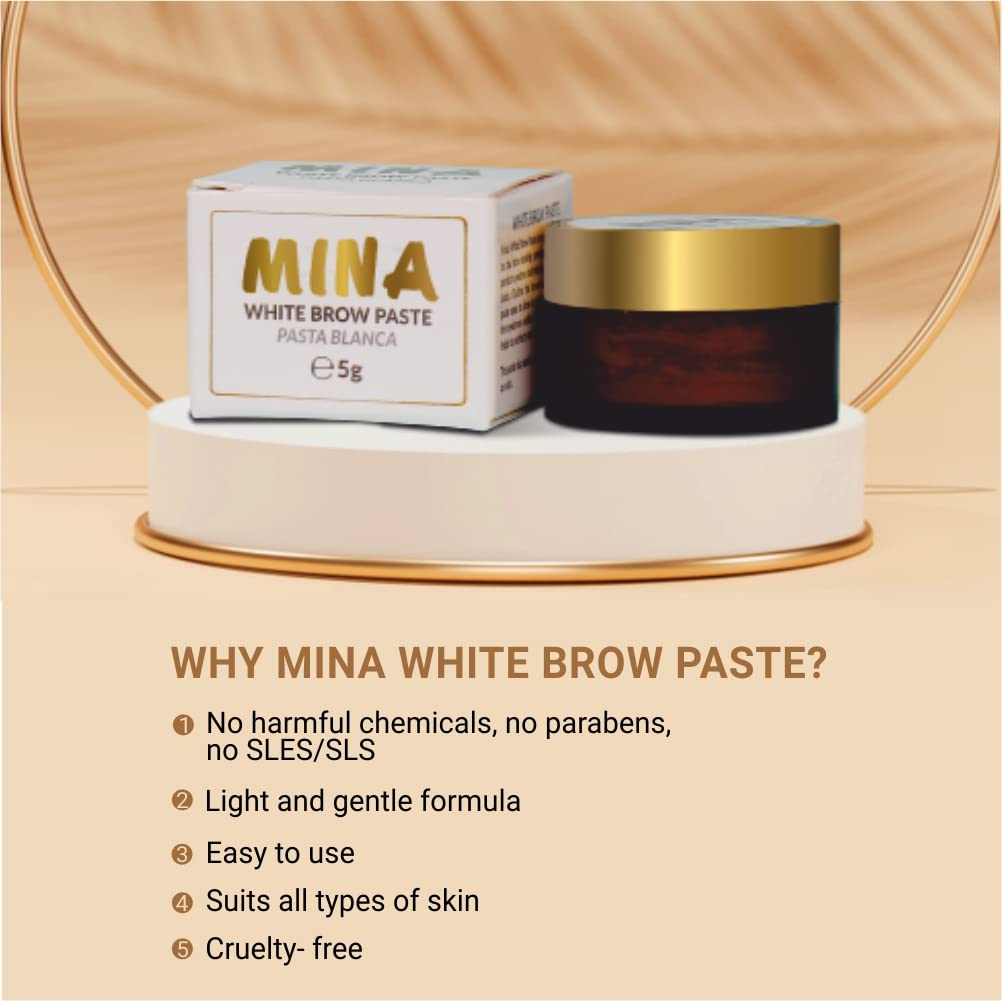 Mina – Pasta blanca para cejas de 0.18 oz, dibuja o dibuja la forma correcta de la ceja, ayuda a perfeccionar el tinte de tus cejas, pasta blanca