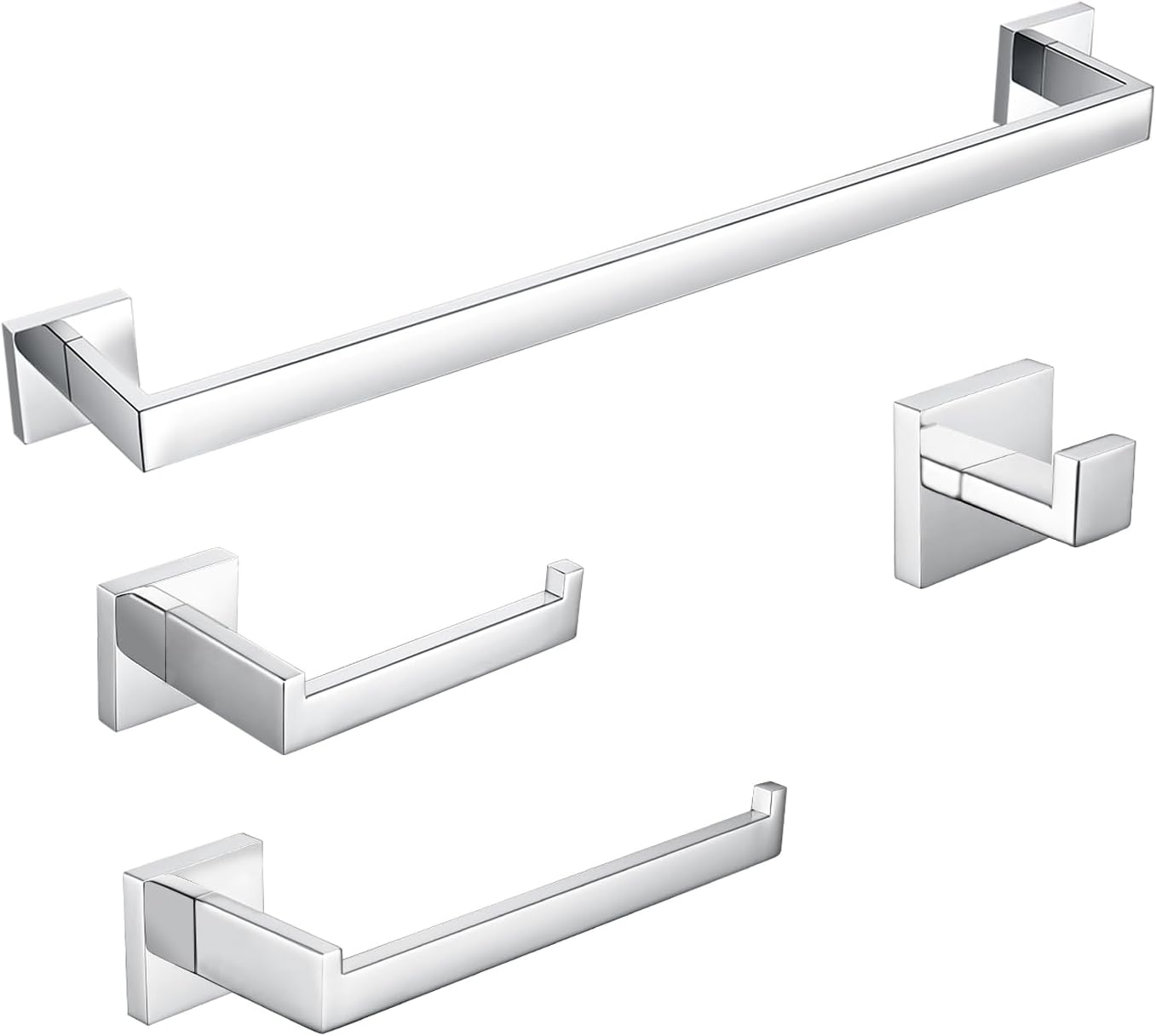 BAGNOLUX Pholished – Juego de accesorios de baño cromados, juego de 4 piezas de toallero montado en la pared, resistente, 23.6 pulgadas