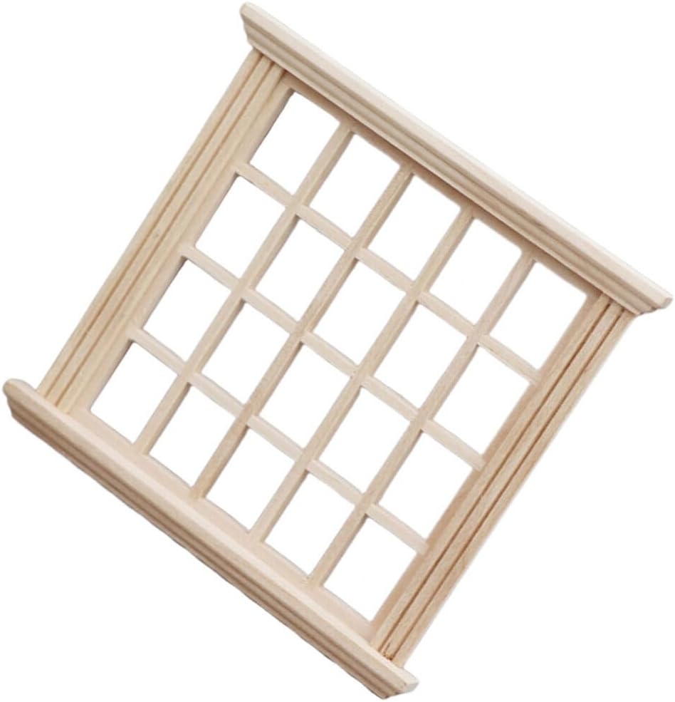 ibasenice Marco de ventana de casa de muñecas Marco de ventana miniatura de madera 1 12 Mini 20 paneles en blanco ventana de muñeca casa de muñecas