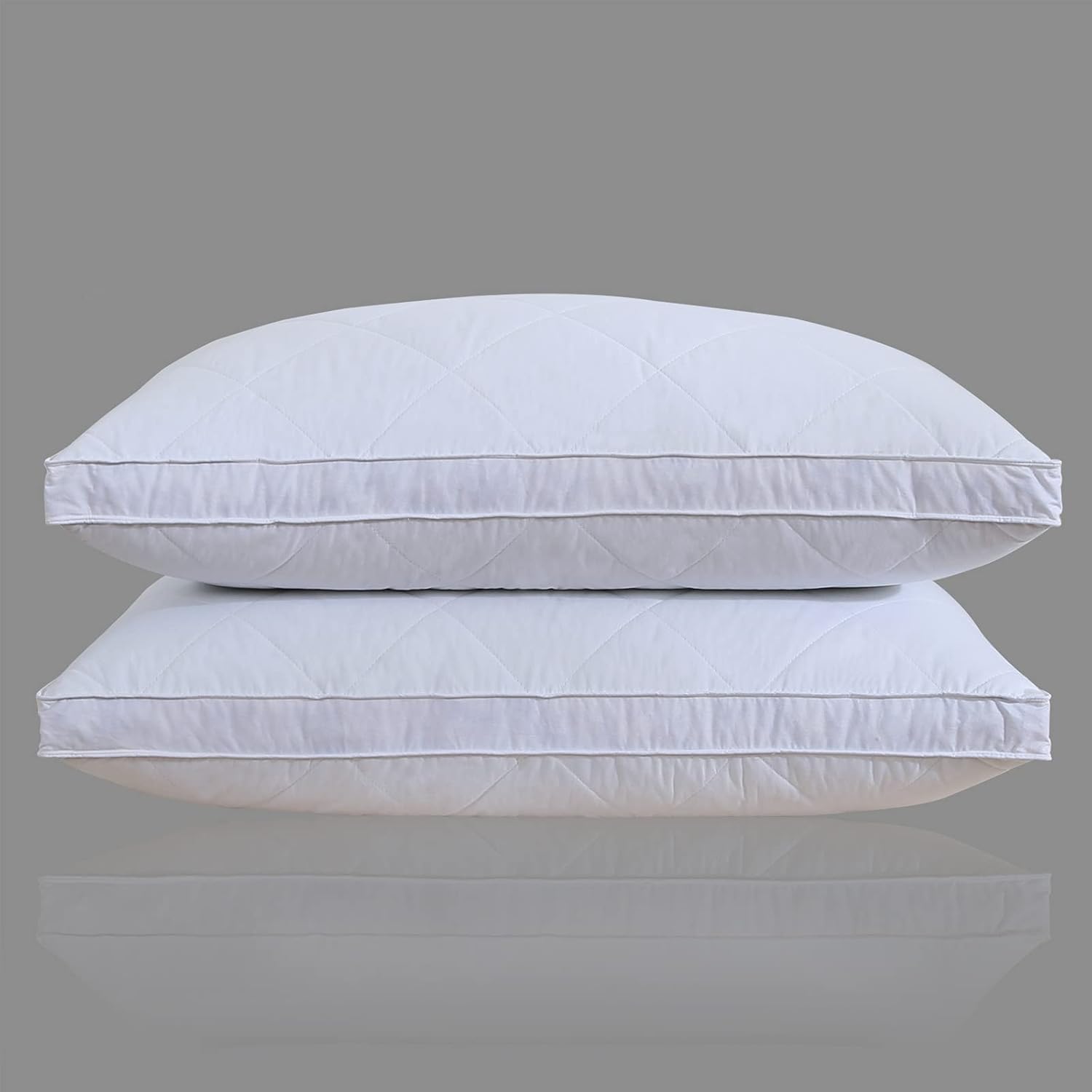 Paquete de 2 almohadas de plumas de ganso blanco. Funda de algodón egipcio de 600 hilos. Almohada de firmeza media, apoyo suave, tamaño king. Color