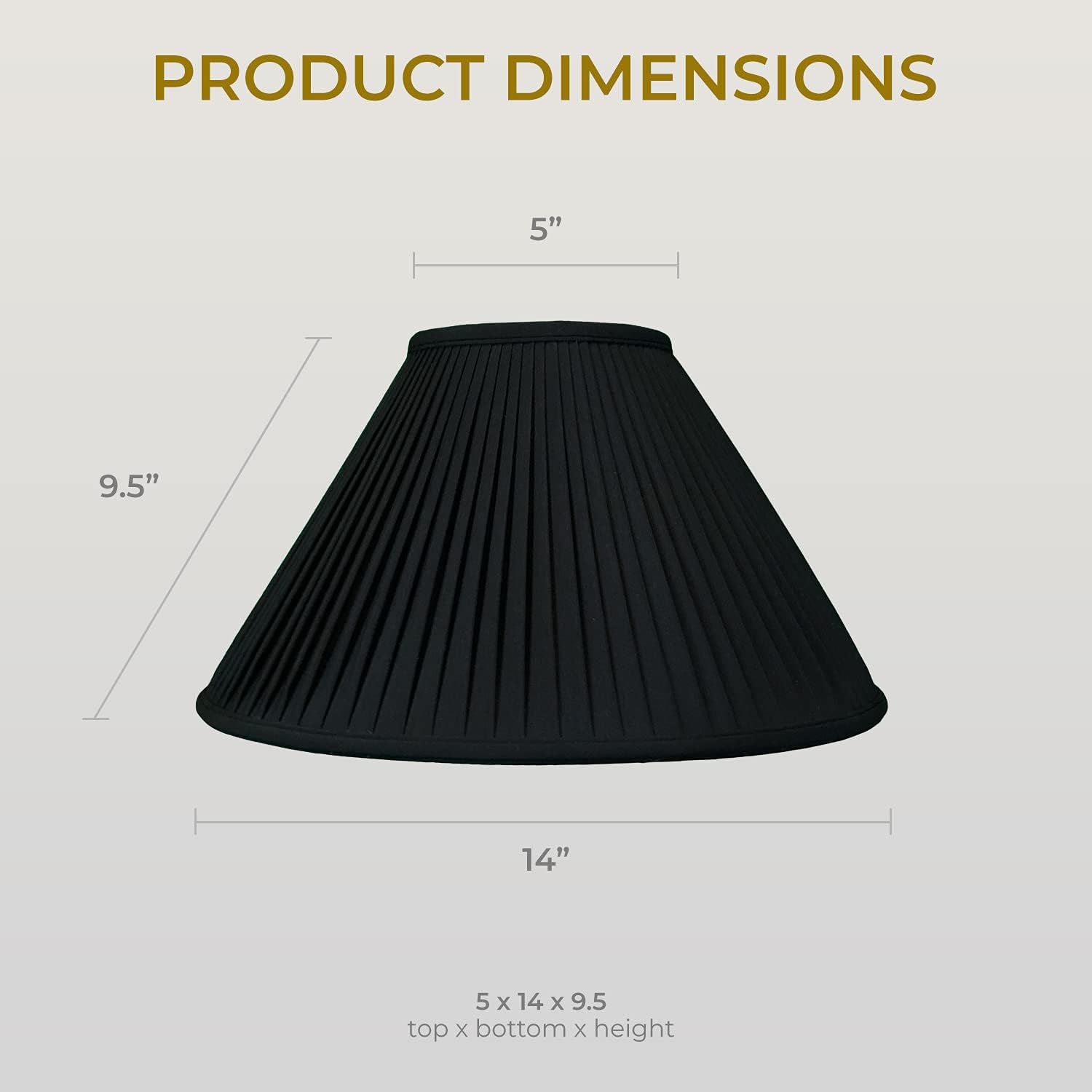Royal Designs Coolie Empire – Persiana básica plisada lateral, color negro con dorado, 5 x 14 x 9.5 pulgadas (BS-727-14BLKGL)