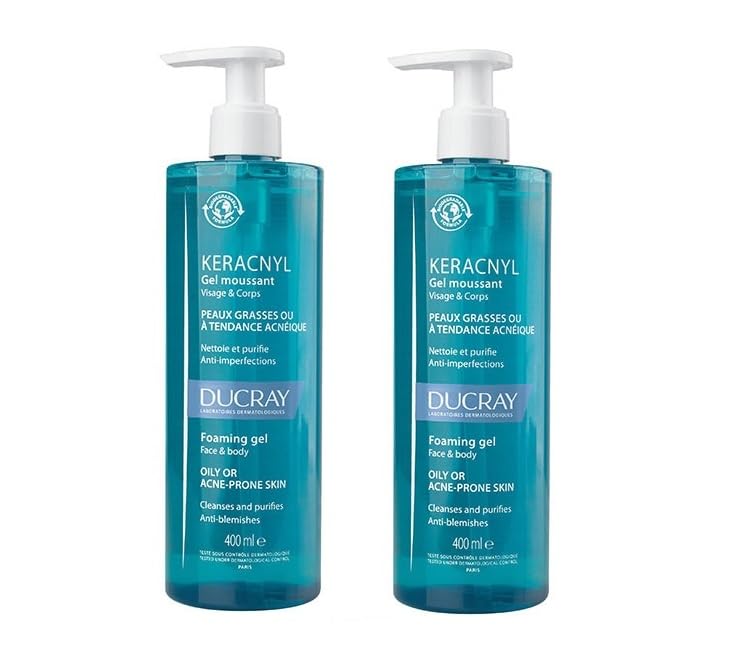 Ducray Gel espumoso Keracnyl 13.5 fl oz Higiene facial y corporal de pieles grasas con tendencia al acné (paquete de 2)