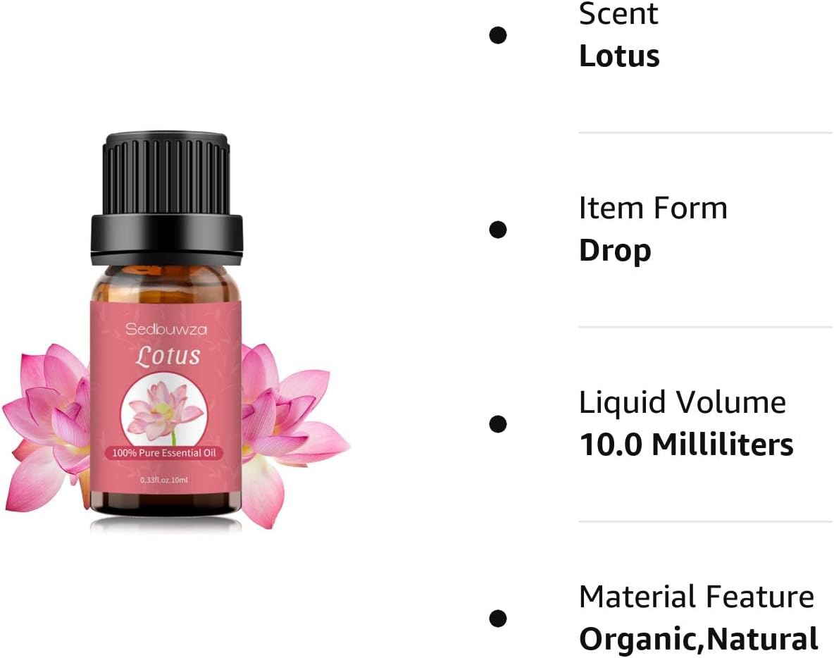 Sedbuwza Aceite esencial de loto, 100 % puro loto para aromaterapia, aceite de regalo para difusor, humidificador, jabón, vela, perfume