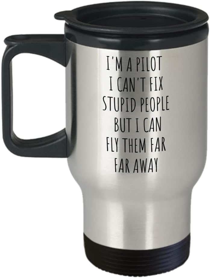 Taza de viaje aislada con tapa, regalo para piloto, divertido regalo de piloto para hombres y mujeres, taza de regalo de reloj piloto blanco