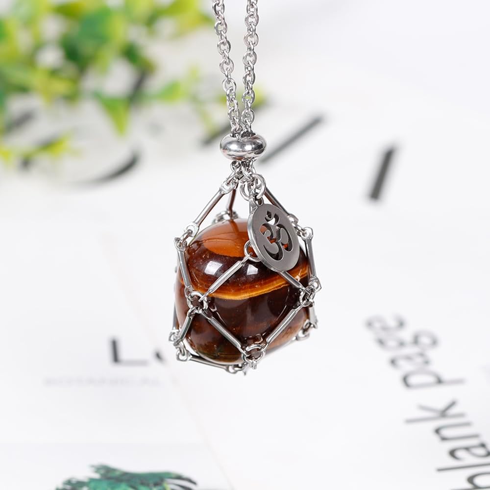 Da Piao Liang Collar con soporte de cristal curativo, jaula de acero inoxidable para piedras, joyería de yoga y meditación, cadena ajustable de 25.6
