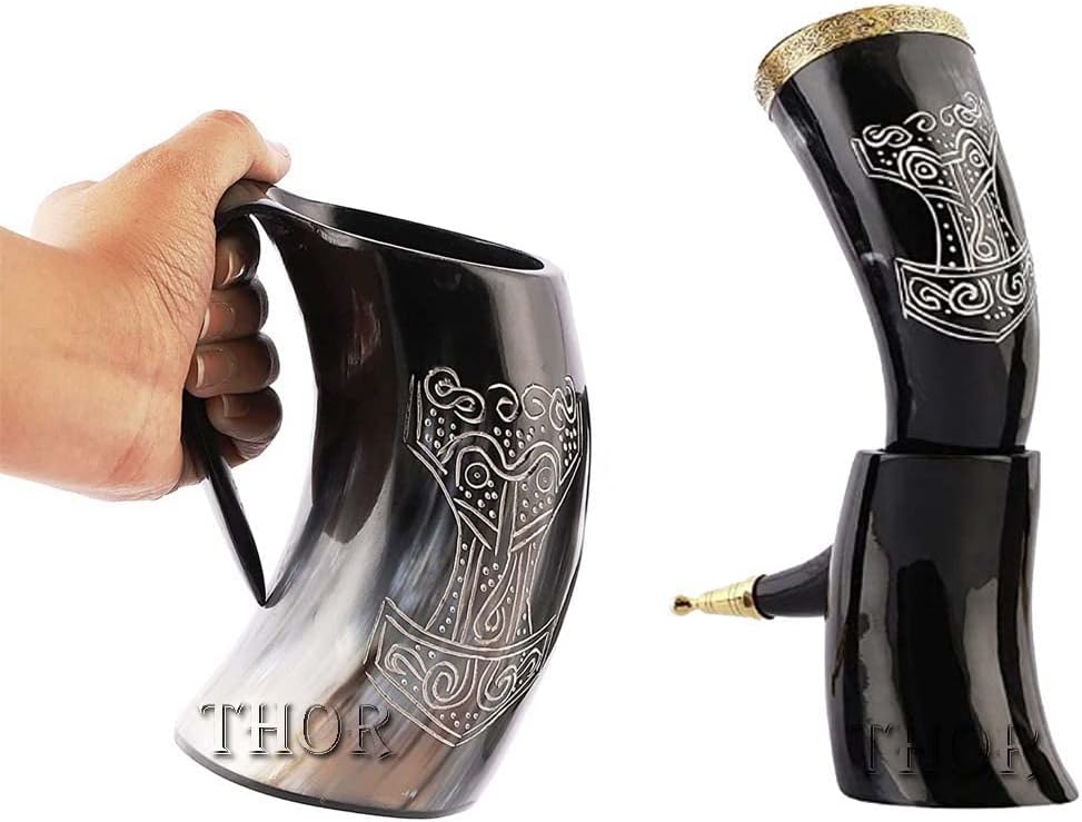 Jarra vikinga con cuerno de Thor para beber, bebida de hidromiel y cerveza como un vikingo, el mejor regalo para juego hecho a mano, rústico,