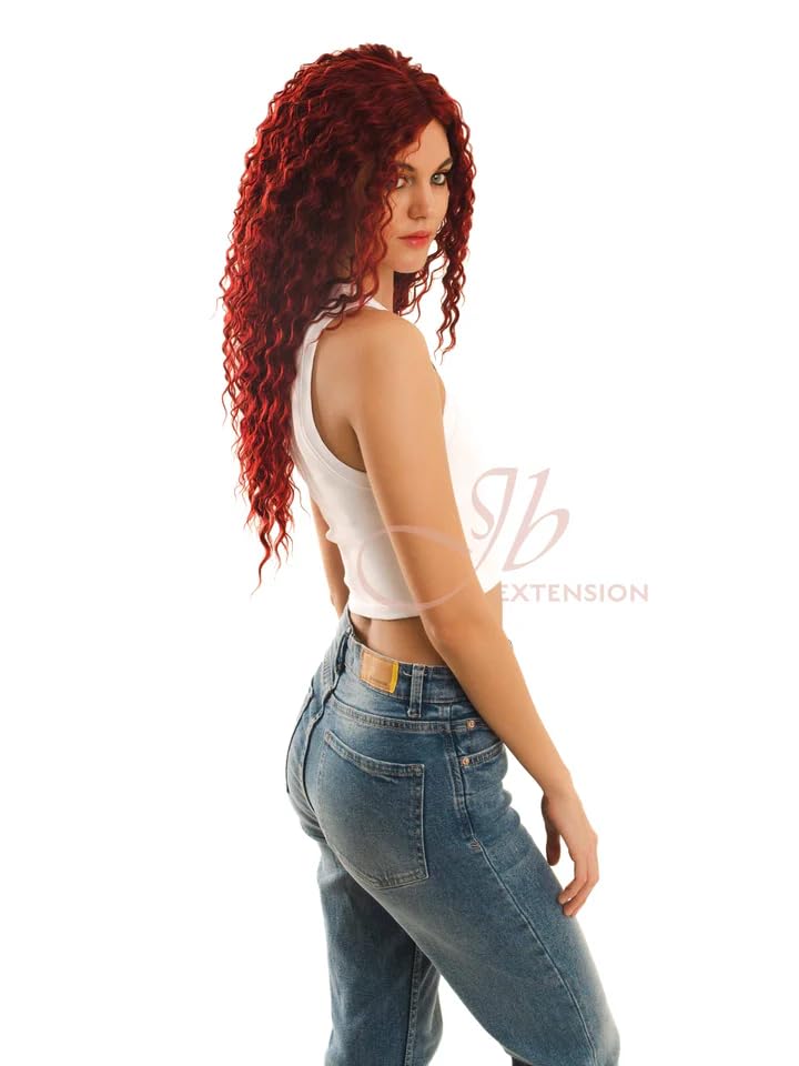 Peluca de encaje frontal flama, extra rizada, color rojo, afro, para mujer, pelucas sintéticas naturales para uso diario (pelucas de cabello natural)