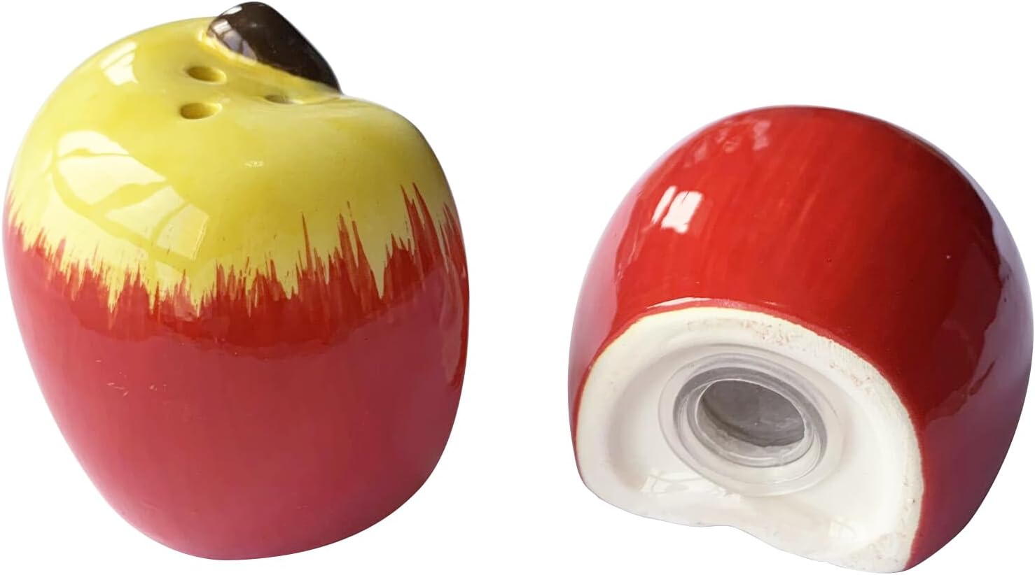 Juego de 2 saleros y pimenteros de frutas de cerámica, recipientes de almacenamiento para dispensadores de especias, manzana