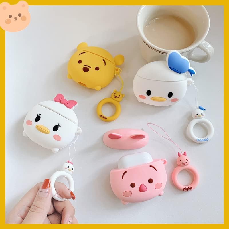 Funda de silicona suave con correa de anillo para Apple AirPods 3 3 generación AirPods3 2021 Daisy Duck Pink Bow 3D dibujos animados animación de