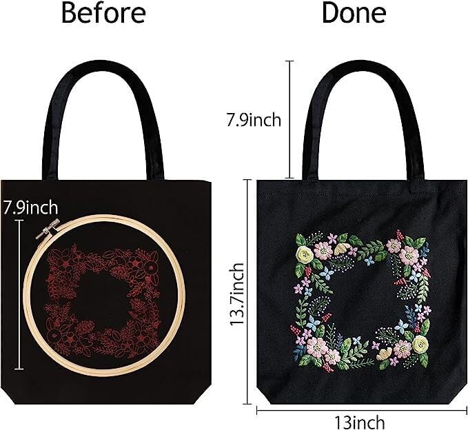 Kits de bolsas bordadas estampadas con patrón de flores coloridas, aros, hilos, costura, arte, reutilizable, almacenamiento, bolsa de lona, kits de