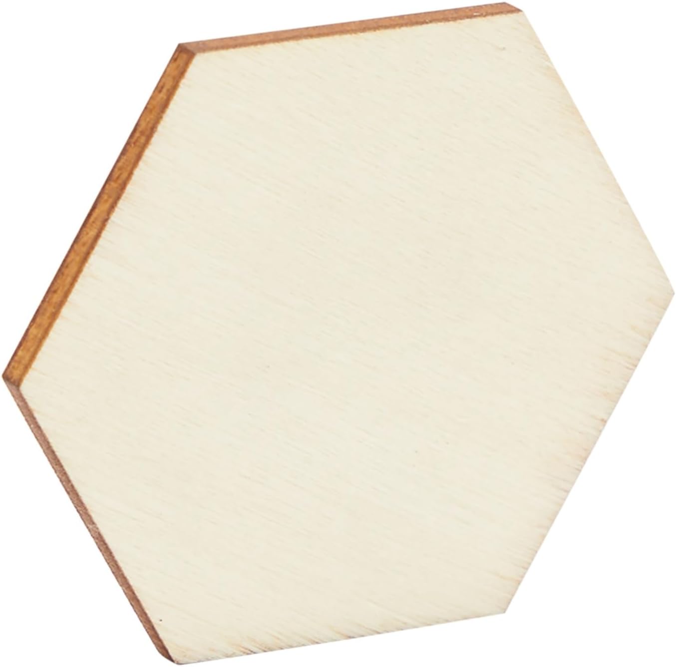 Bright Creations Paquete de 100 piezas hexagonales de madera sin terminar para manualidades, recortes de rebanadas de madera de 0.098 in (2 x 2