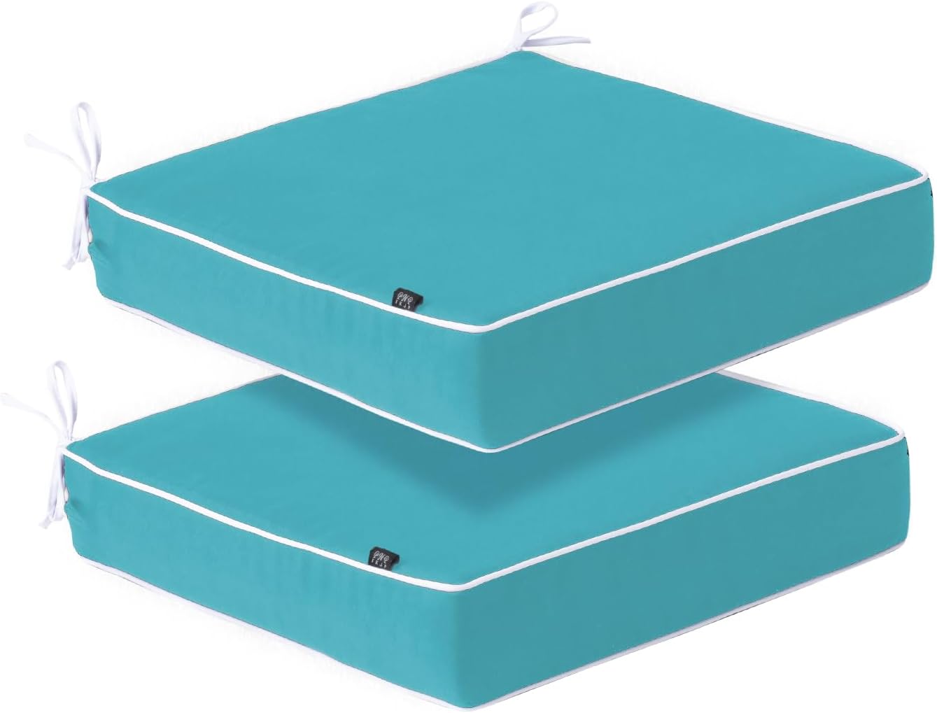 Paquete de 2 cojines para silla de exterior de 20 x 20 x 4 pulgadas, cojines de asiento impermeables para exteriores con lazos antideslizantes, azul