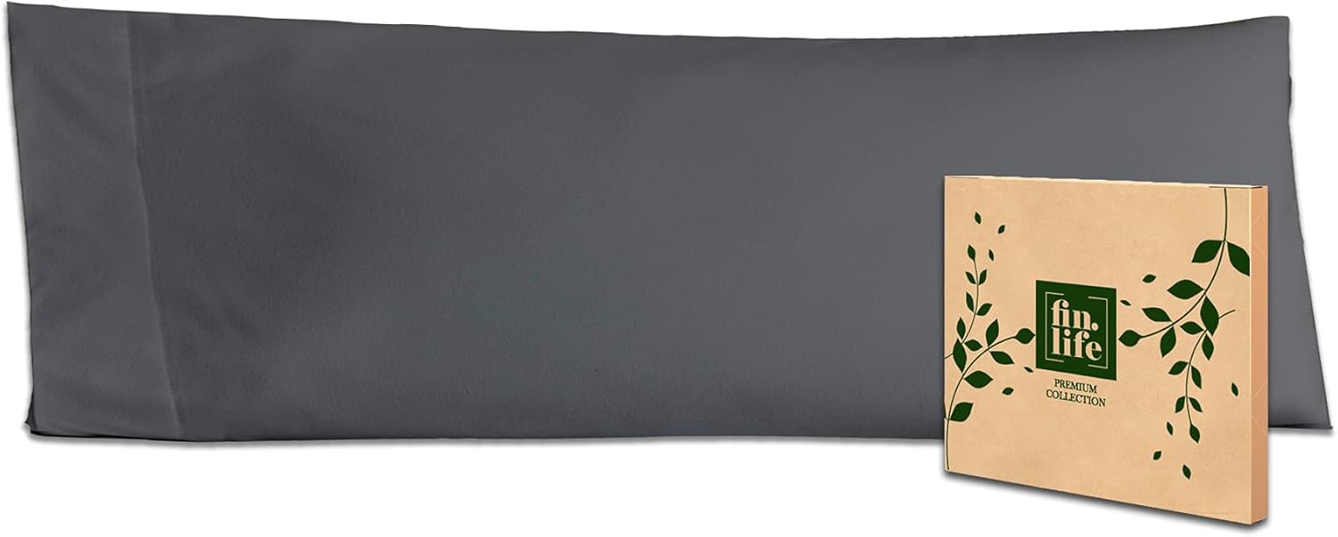Fin.life Funda de almohada corporal, color gris pizarra, 21 x 54 pulgadas, 100% algodón, 400 hilos, funda de almohada con cierre interior envolvente