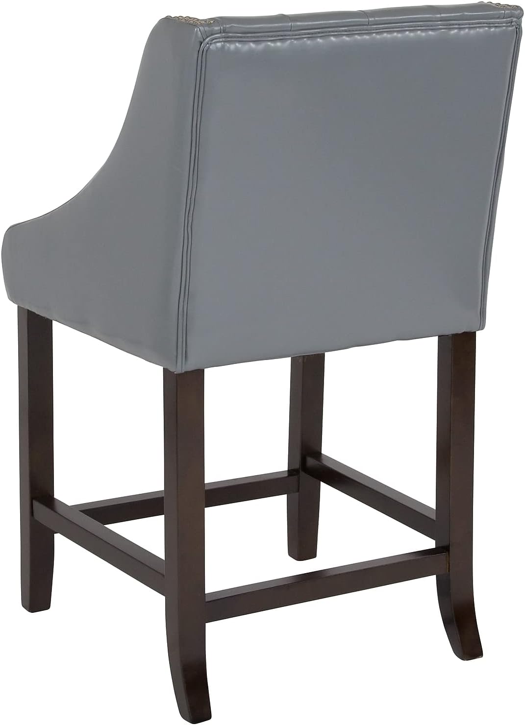 Flash Furniture Carmel Series – Taburete de transición de 24 pulgadas de altura de nogal copetudo con adornos de uñas en LeatherSoft gris claro